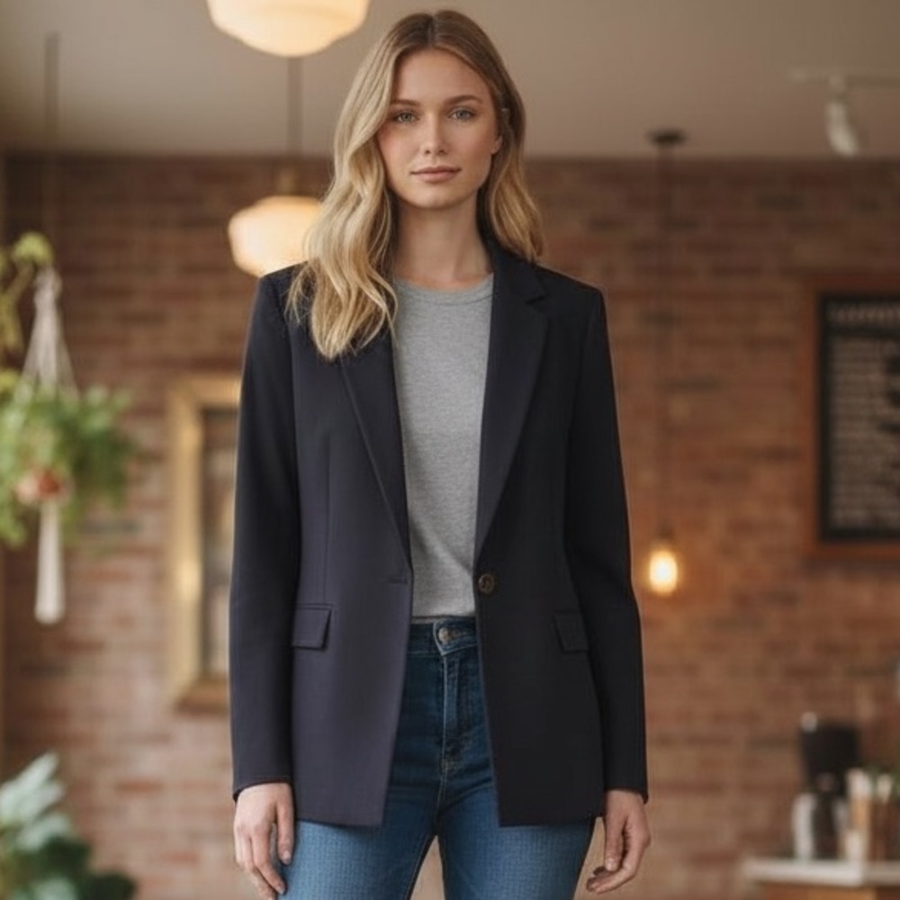 NWT Lafayette 148 Women’s Navy Wool Blazer Suit Jacket with Stretch Quiet Luxury